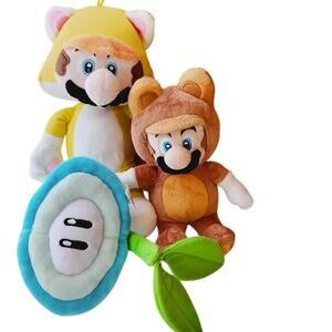 3 Lot Super Mario Bros 3D World Yellow Cat, Land Sanei Tanooki Mario, Ice flower